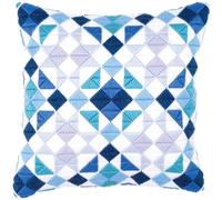 Vervaco Kit Complet Broderie Point Lancé Coussin Decoratif TRIANGLES BLEU-GRIS DIY Debutant Adulte Decoration Manuelle Cadeau Loisir Creatif Maison ca. 40 x 40 cm Embroidery
