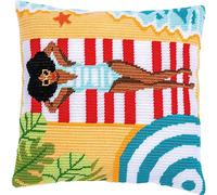 Vervaco Kit Complet Gobelin Oblique Broderie Point Lancé Coussin Decoratif PLAGE DIY Debutant Adulte Decoration Manuelle Cadeau Loisir Creatif Maison ca. 40 x 40 cm Embroidery
