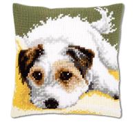 Vervaco Kit coussin au point de croix Chien remuant queue blanc 40 x 40 x 0,30 cm PN-0156600