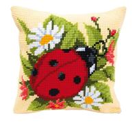 Vervaco Kit coussin au point de croix Coccinelle 1200ơ Écru, ca. 40 x 40 cm