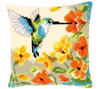 Vervaco Cross Stitch Cushion Kit House Decorating HUMMINGBIRD WITH FLOWERS DIY Art & Craft Embroidery Tapestry Kit Creative Activities Art Project For Adults ca.40x40 cm Gift Set