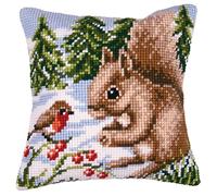 Vervaco – Kit coussin point de croix – Écureuil dans la neige – multicolore – env. 40×40 cm