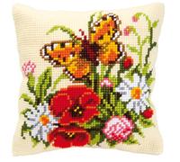 Vervaco Kit coussin au point de croix Fleurs avec papillon 1200 96 Écru, ca. 40 x 40 cm, Design #2