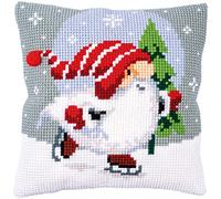 Vervaco Kit coussin au point de croix Gnome de Noël écru, couleurs variées (design #4)
