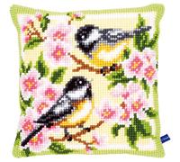 Vervaco Kit coussin au point de croix Mésanges et fleurs multicolore V0143499 env. 40 x 40 cm / 16" x 16"