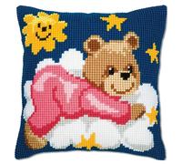 Vervaco Kit de point de croix pour coussin Ours rose sur nuage, 40 x 40 cm