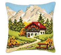 Vervaco Kit coussin au point de croix Paysage de montagne, Écru, Couleurs Variées