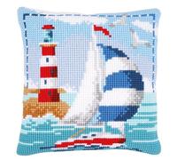Vervaco Kit coussin au point de croix Phare, 40.0 x 40.0 x 0,3 cm, [« Bleu », « Blanc »]
