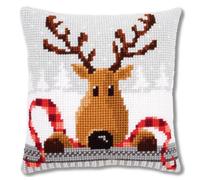Vervaco Cross Stitch Cushion Kit House Decorating REINDEER WITH SCARF DIY Art & Craft Embroidery Tapestry Kit Creative Activities Art Project For Adults ca.40x40 cm Gift Set