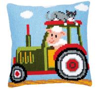Vervaco Kit coussin au point de croix Tracteur, Multicolore, 40 x 40 cm 1200D, Design #2
