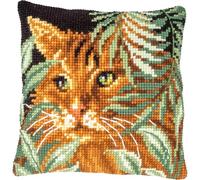VERVACO Kit Coussin Point de Croix Chat et Feuilles Set Broderie Débutants Coussins Gobelin Décoratifs 40 x 40 cm Accessoires Pour Travailler Créatif DIY Maison Decor Hobby Adultes Cross Stitch