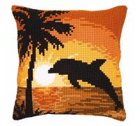 Vervaco, Kit Coussin Point De Croix, Dauphins Au Couché du Soleil, Multi-Couleurs