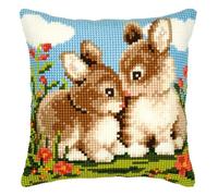 Vervaco Cross Stitch Cushion Kit House Decorating RABBITS DIY Art & Craft Embroidery Tapestry Kit Creative Activities Art Project For Adults ca.40x40 cm Gift Set