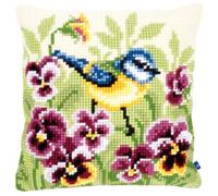 Vervaco, Kit Coussin Point De Croix, Mésange Bleu Sur Des Pensées, Multi-Couleurs