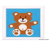 Vervaco Kit Creatif Enfant Point De Croix Kit Complet Motif Broderie A LITTLE BEAR Debutant Deco Activité Manuelle Enfant Cadeau DIY Kit Artiste Kids Crafts Cross Stitch ca. 12,5 x 16 cm