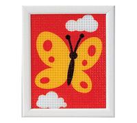 Vervaco Kit Creatif Enfant Point De Croix Kit Complet Motif Broderie A YELLOW BUTTERFLY Debutant Deco Activité Manuelle Enfant Cadeau DIY Kit Artiste Kids Crafts Cross Stitch ca. 12,5 x 16 cm