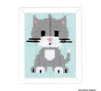Vervaco Kit Creatif Enfant Point De Croix Kit Complet Motif Broderie CHATON GRIS Debutant Deco Activité Manuelle Enfant Cadeau DIY Kit Artiste ca. 12,5 x 16 cm Kids Crafts Cross Stitch