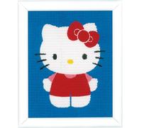 Vervaco Kit Creatif Enfant Point De Croix Kit Complet Motif Broderie HELLO KITTY Debutant Deco Activité Manuelle Enfant Cadeau DIY Kit Artiste Kids Crafts Cross Stitch ca. 12,5 x 16 cm