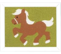 Vervaco Kit Creatif Enfant Point De Croix Kit Complet Motif Broderie PONY Debutant Deco Activité Manuelle Enfant Cadeau DIY Kit Artiste Kids Crafts Cross Stitch ca. 16 x 12,5 cm