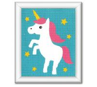 Vervaco Kit Creatif Enfant Point De Croix Kit Complet Motif Broderie UNICORN Debutant Deco Activité Manuelle Enfant Cadeau DIY Kit Artiste Kids Crafts Cross Stitch ca. 12,5 x 16 cm