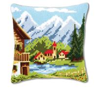 Vervaco Cross Stitch Cushion Kit House Decorating MOUNTAIN VILLAGE DIY Art & Craft Embroidery Tapestry Kit Creative Activities Art Project For Adults ca.40x40 cm Gift Set