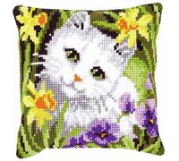 Vervaco Kit de Coussin au Point de Croix, Chat Blanc en jonquilles, 40 x 40 cm or 16 x 16 in