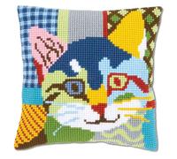 Vervaco Kit de Coussin au Point de Croix, Chat Moderne, Blanc