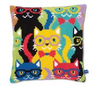 Vervaco Kit de Coussin au Point de Croix, Chats drôles, 40 x 40 cm Or 16 x 16 in, Blanc