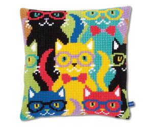 Vervaco Kit de Coussin au Point de Croix, Chats drôles, 40 x 40 cm Or 16 x 16 in, Blanc