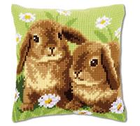 Vervaco Kit de Coussin au Point de Croix, Deux Lapins PN-0162709 Blanc 40 x 40 cm or 16" x 16"