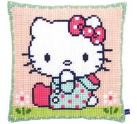 Vervaco Kit de Coussin au Point de Croix, Hello Kitty, sur la pelouse, 40 x 40 cm Or 16 x 16 in, Blanc