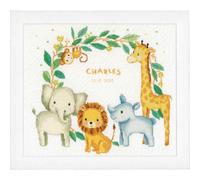Vervaco – Kit point de croix compté 'Animaux de la jungle' – Cadeau naissance personnalisé 36×33 cm