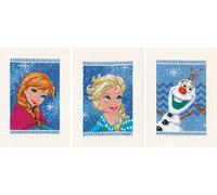 Vervaco Kit de Point de Croix compté, Cartes, Disney, Frozen - Elsa, Olaf et Anna, Lot de 3