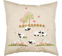 VERVACO Kit Housse De Coussin à Broder DES MOUTONS DANS LE PRÉ Kit Broderie Pré-imprimé Pour Coussin Avec Fermeture Éclair DIY 40 x 40 cm Set Loisir Créatif Deco Activité Manuelle Adulte Embroidery