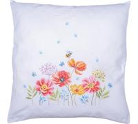 VERVACO Kit Housse De Coussin Point De Croix Estampé COQUELICOTS Kit Broderie Pré-imprimé Pour Coussin Avec Fermeture Éclair DIY 40 x 40 cm Set Loisir Créatif Deco Activité Manuelle Adulte Embroidery