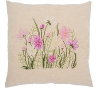 VERVACO Kit Housse De Coussin Point De Croix Estampé FLEURS ROSES Kit Broderie Pré-imprimé Pour Coussin Avec Fermeture Éclair DIY 40 x 40 cm Set Loisir Créatif Deco Activité Manuelle Adulte Embroidery