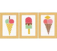 Vervaco Kit point de croix "Eiscream" 3 pièces, motif à compter, 8x12cm