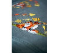 Vervaco kit point de croix estampé nappe "renards en automne", 80x80cm, DIY