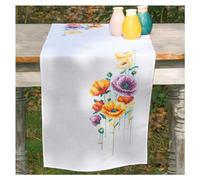 VERVACO Kit Point De Croix Pré-Imprimé Chemin De Table COQUELICOTS Broderie Kit Complet Adulte Loisir Créatif Maison Decoration Manuelle Table Cadeou DIYca. 38 x 142 cm Cross Stitch Embroidery