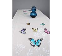 Vervaco Kit Point De Croix Pré-Imprimé Chemin De Table DANSE DES PAPILLONS Broderie Kit Complet Adulte Loisir Créatif Maison Decoration Manuelle Table Cadeou DIY ca. 40 x 100 cm