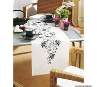 Vervaco Kit Point De Croix Pré-Imprimé Chemin De Table FLEURS Broderie Kit Complet Adulte Loisir Créatif Maison Decoration Manuelle Table Cadeou DIY ca. 38 x 142 cm Cross Stitch Embroidery