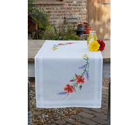 Vervaco Kit Point De Croix Pré-Imprimé Chemin De Table FLEURS ET LAVANDE Broderie Kit Complet Adulte Loisir Créatif Maison Decoration Manuelle Table Cadeou DIY ca. 40 x 100 cm Cross Stitch Embroidery