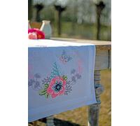 VERVACO Kit Point De Croix Pré-Imprimé Chemin De Table FLEURS PASTEL Broderie Kit Complet Adulte Loisir Créatif Maison Decoration Manuelle Table Cadeou DIY ca. 40 x 100 cm Cross Stitch Embroidery