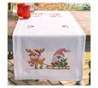 VERVACO Kit Point De Croix Pré-Imprimé Chemin De Table GNOME ET RENNE Broderie Kit Complet Adulte Loisir Créatif Maison Decoration Manuelle Table Cadeou DIY ca. 40 x 100 cm Cross Stitch Embroidery