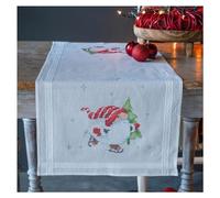 Vervaco Kit Point De Croix Pré-Imprimé Chemin De Table Gnomes DE NOËL Broderie Kit Complet Adulte Loisir Créatif Maison Decoration Manuelle Table Cadeou DIY ca. 40 x 100 cm Cross Stitch Embroidery