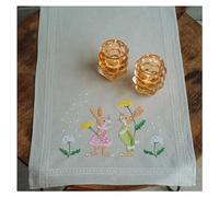 Vervaco Kit Point De Croix Pré-Imprimé Chemin De Table LAPINS DE PÂQUES Broderie Kit Complet Adulte Loisir Créatif Maison Decoration Manuelle Table Cadeou DIY ca. 40 x 100 cm Cross Stitch Embroidery