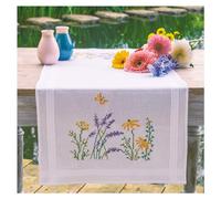 VERVACO Kit Point De Croix Pré-Imprimé Chemin De Table LAVANDE Broderie Kit Complet Adulte Loisir Créatif Maison Decoration Manuelle Table Cadeou DIY ca. 40 x 100 cm Cross Stitch Embroidery