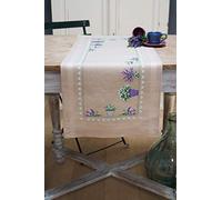 Vervaco Kit Point De Croix Pré-Imprimé Chemin De Table LAVANDE Broderie Kit Complet Adulte Loisir Créatif Maison Decoration Manuelle Table Cadeou DIY ca. 40 x 100 cm Cross Stitch Embroidery