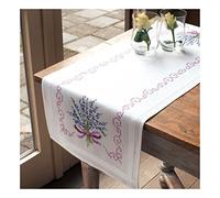 Vervaco Kit Point De Croix Pré-Imprimé Chemin De Table LAVANDE Broderie Kit Complet Adulte Loisir Créatif Maison Decoration Manuelle Table Cadeou DIY ca. 40 x 100 cm Cross Stitch Embroidery