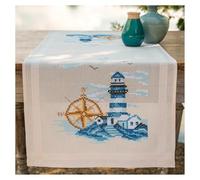 VERVACO Kit Point De Croix Pré-Imprimé Chemin De Table MARINE Broderie Kit Complet Adulte Loisir Créatif Maison Decoration Manuelle Table Cadeou DIY ca. 40 x 100 cm Cross Stitch Embroidery